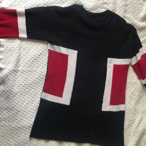 Black Red and White Long Sleeve Knit Mini Dress - Picture 6 of 6